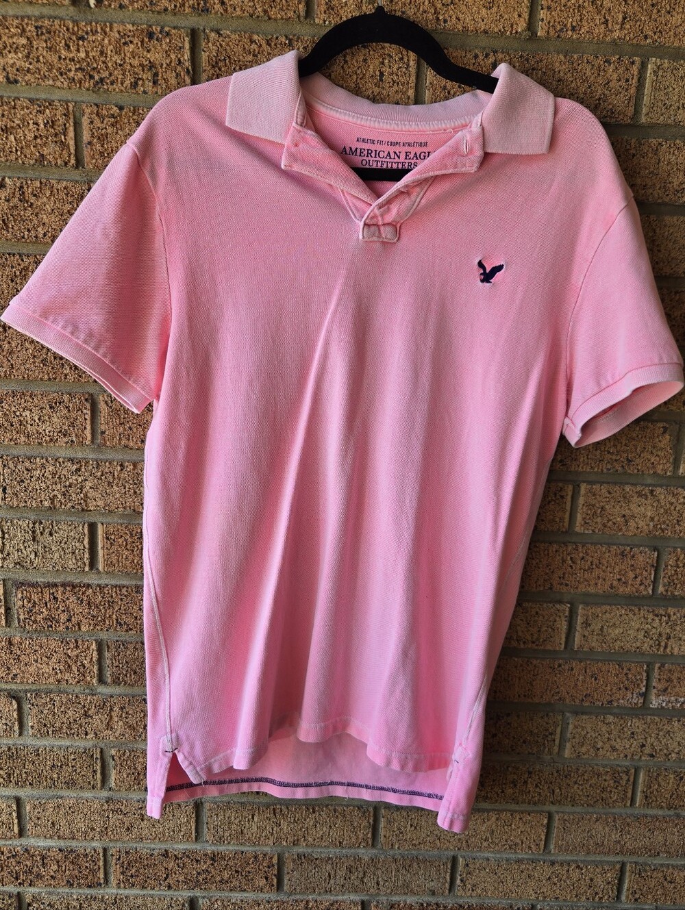 American Eagle Men's M Pink Polo Shirt Athletic Fit Cotton Pique Preppy Summer